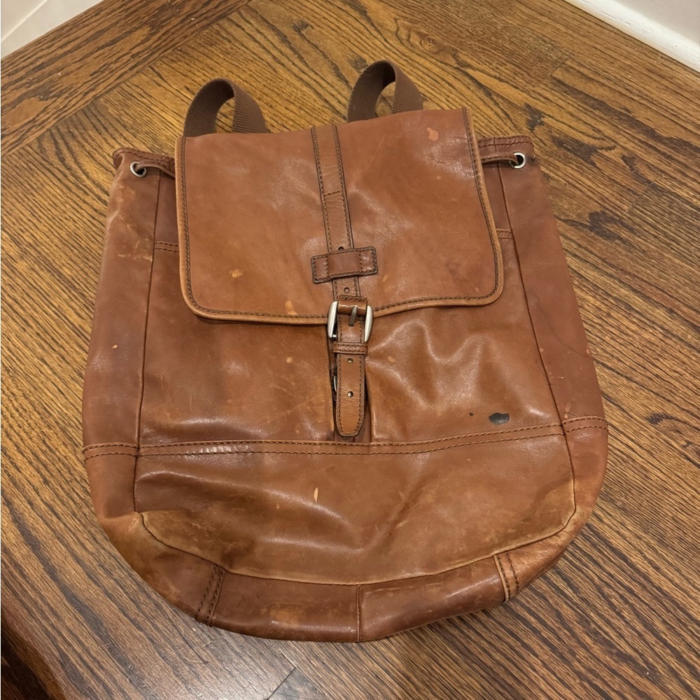 Fossil Vintage Drawstring Backpack Leather Brown Women’s